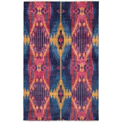 One-of-a-Kind Gruver Hand-Knotted 2010s Mogul Yellow/Blue/Pink 6' x 9'6" Wool Area Rug - Image 0