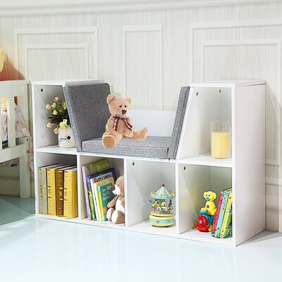 6-Cubby Kid Storage Bookcase Cushioned Reading Nook - Image 0