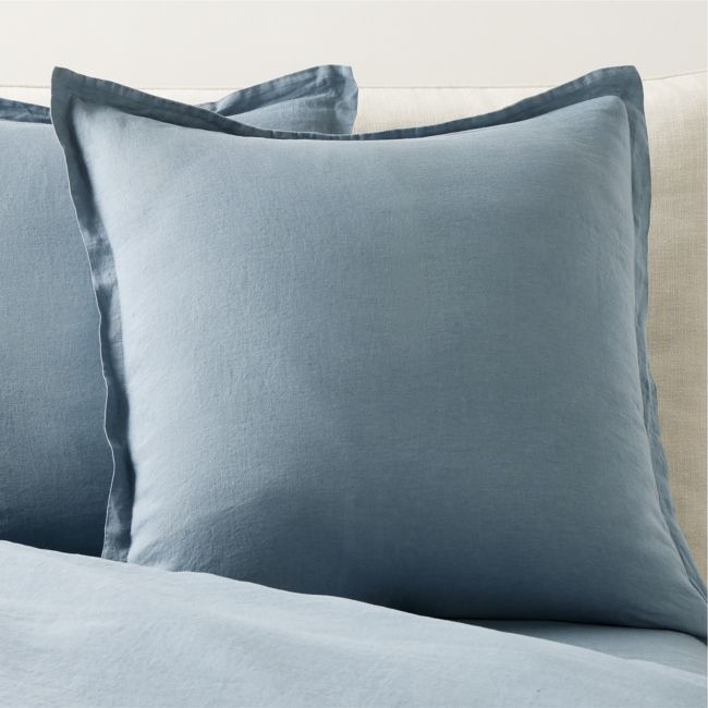 EUROPEAN FLAX™-Certified Linen Slate Blue Euro Pillow Shams Set of 2 - Image 0