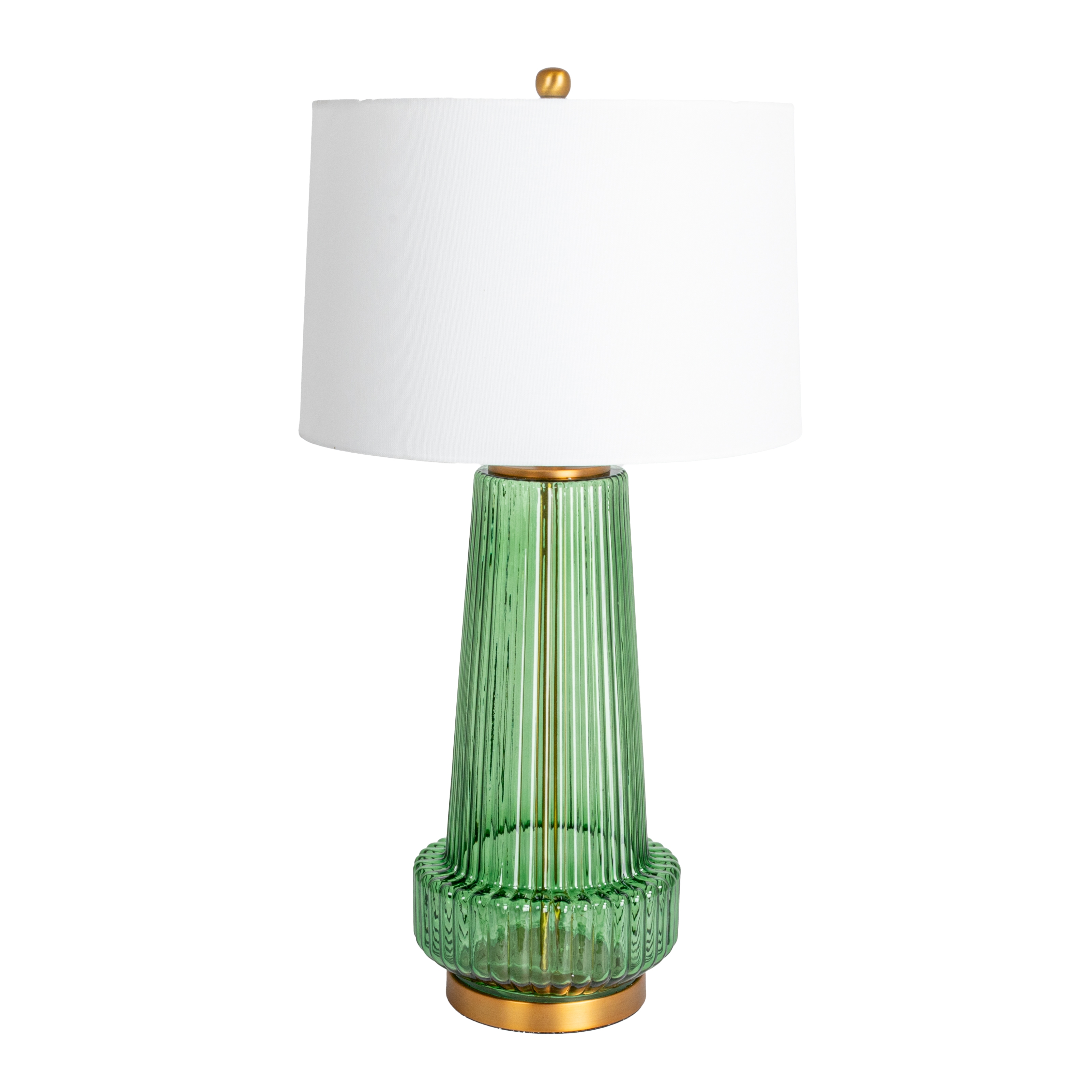 Ribbed Glass Table Lamp with Tapered Drum Shade, Green - Image 0