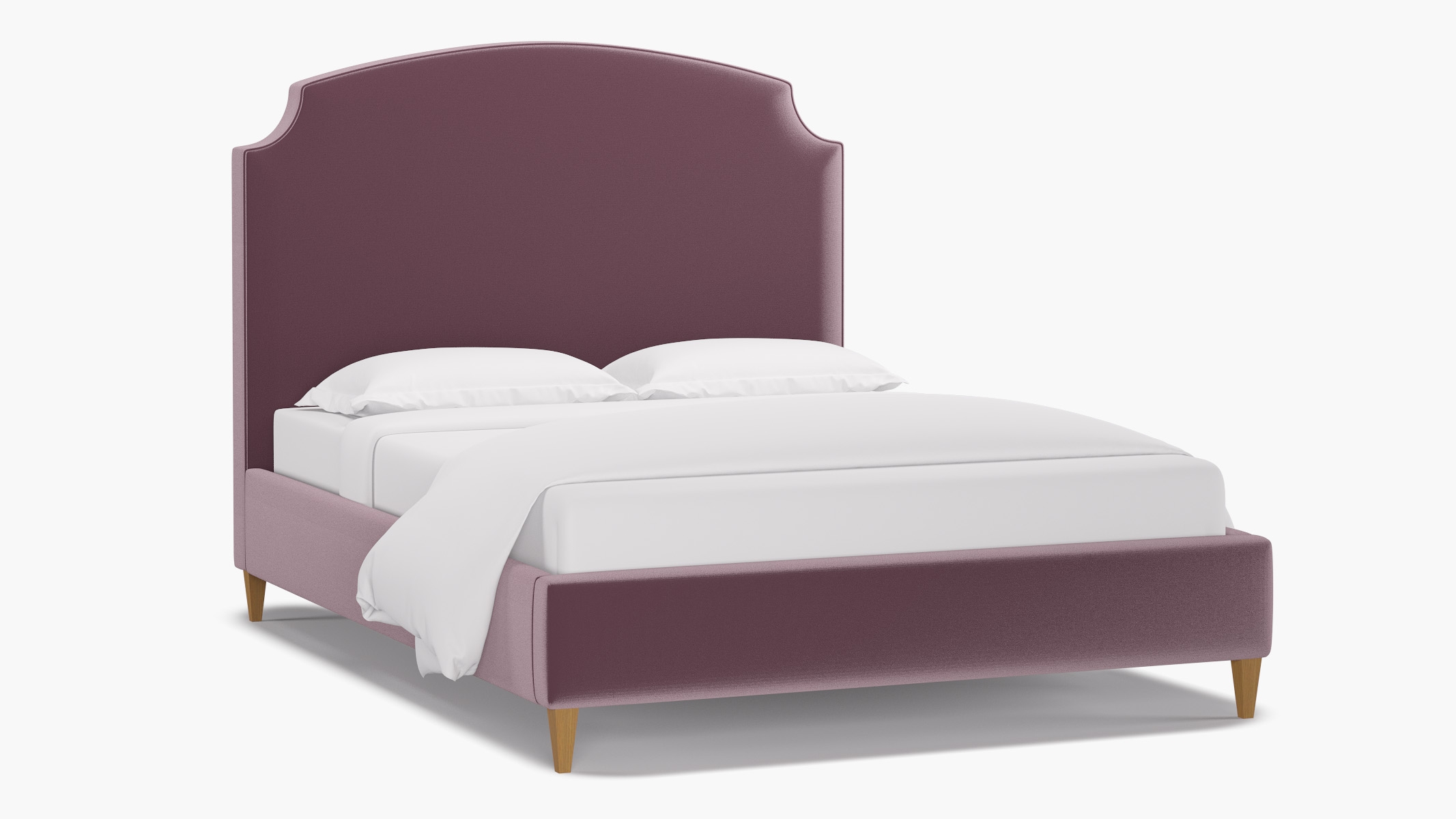 Cove Bed, Lavender Performance Plush Velvet, Natural Square Tapered Leg, Queen - Image 1