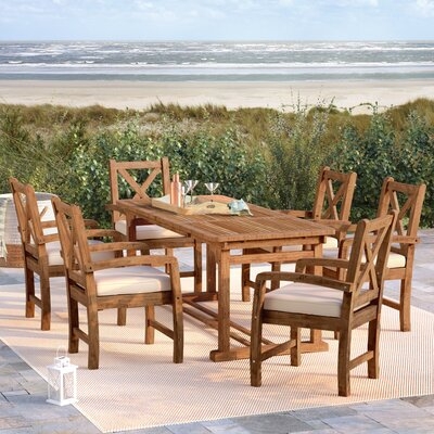 Queensboro X-Back Acacia Patio 7 Piece Dining Set with Cushions - Image 0