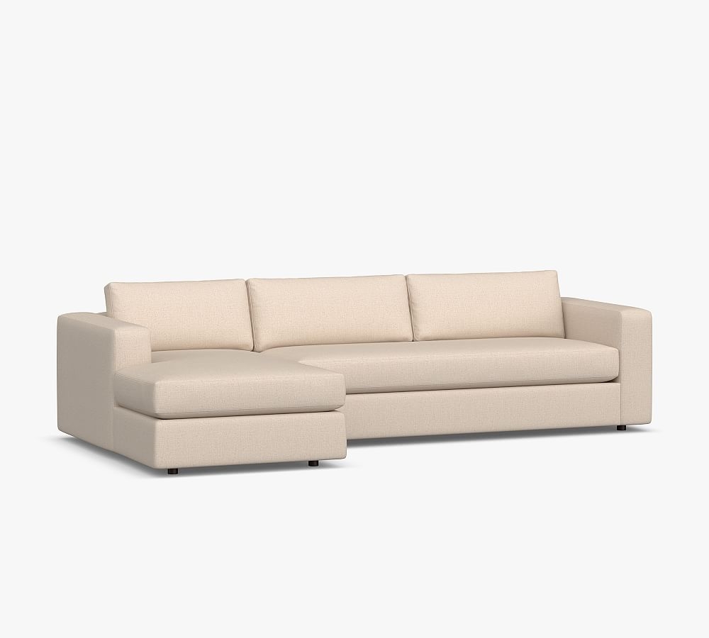 Carmel Square Arm Upholstered Right Arm Sofa with Chaise Sectional and Bench Cushion, Down Blend Wrapped Cushions, Basketweave Slub Oatmeal - Image 0