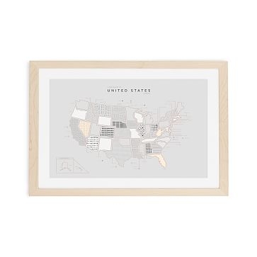 USA Letterpress Map Print, Natural Frame, 24"x36" - Image 0