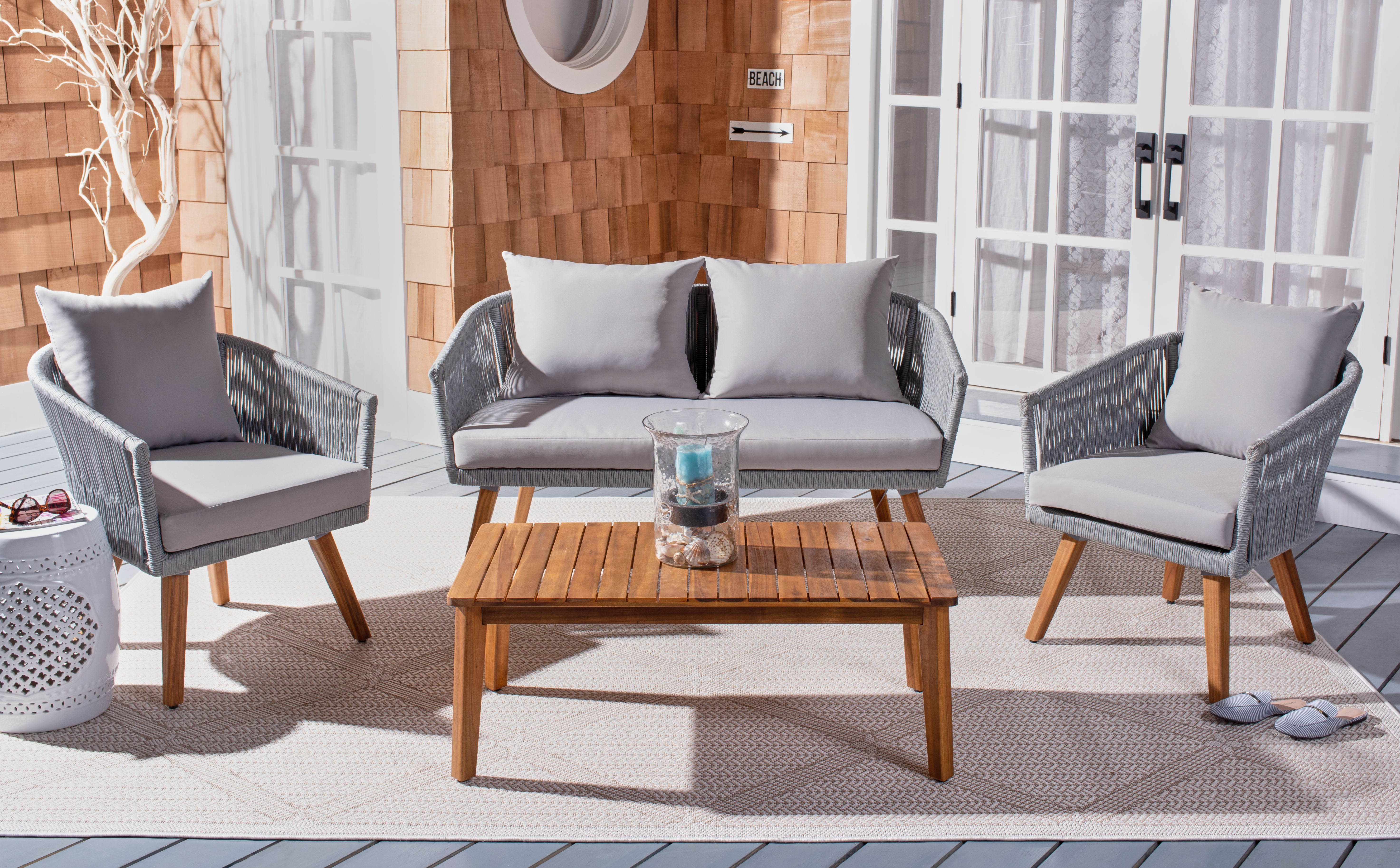 Velso 4 Piece Living Set - Grey Rope/ Grey Cushion/Natural Legs - Safavieh - Image 1