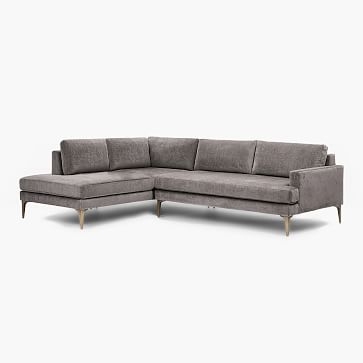 Andes Petite Sectional Set 54: Right Arm 2.5 Seater Sofa, Left Arm Terminal Chaise, Poly, Yarn Dyed Linen Weave, Graphite, Dark Pewter - Image 1