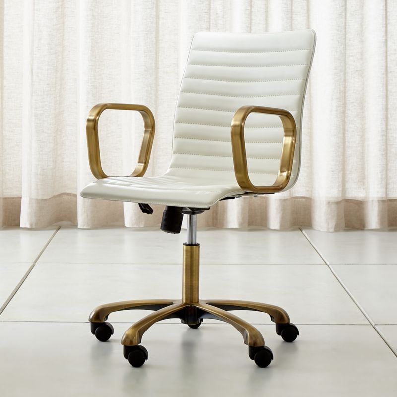 Ripple Ivory Leather Office Chair with Brass Frame - Image 2