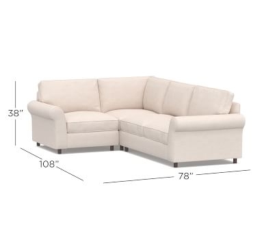 PB Comfort Roll Arm Upholstered Right Arm 3-Piece Corner Sectional, Box Edge Down Blend Wrapped Cushions, Chenille Basketweave Taupe - Image 1