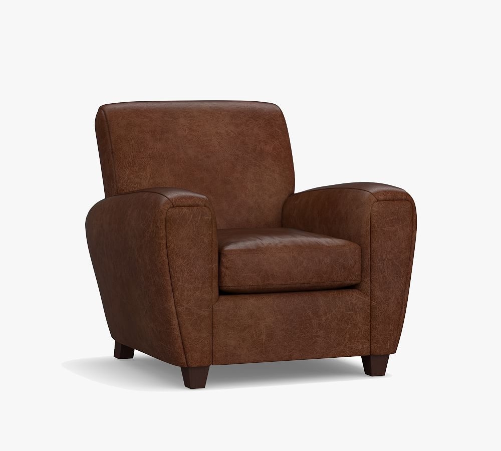 Manhattan Square Arm Leather Armchair without Nailheads, Polyester Wrapped Cushions, Legacy Dark Caramel - Image 0