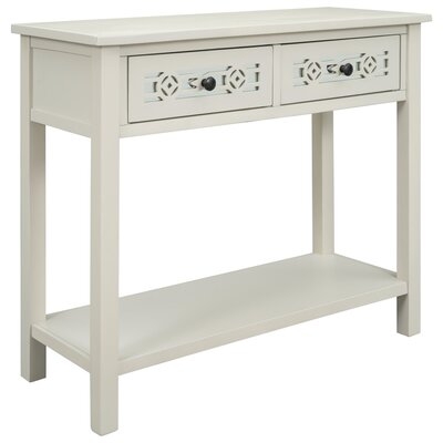 Classic Console Table With Hollow-Out Decoration Two Top Drawers And Open Shelf Large Storage Space Fit For Limited Room (Navy) - Image 0