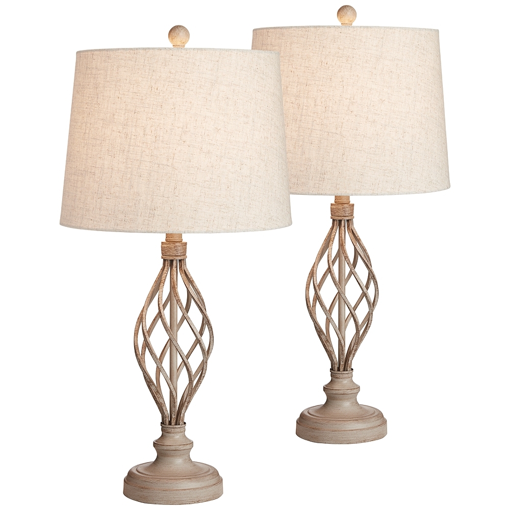 Franklin Iron Works Annie 28" Sand Iron Scroll Table Lamps Set of 2 - Image 0