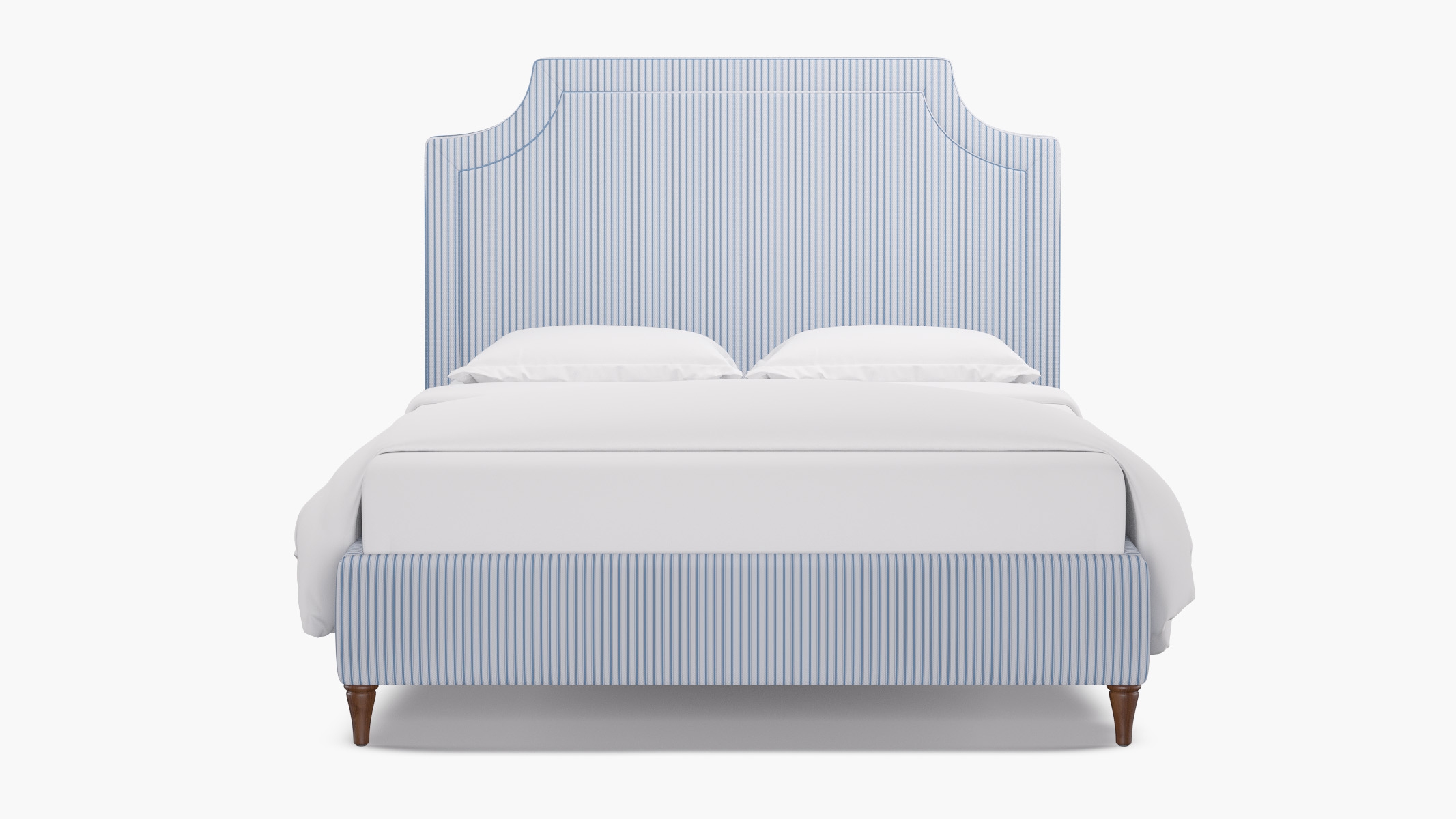 Deco Bed, Cornflower Classic Ticking Stripe, Walnut Decorative Tapered Leg, King - Image 0