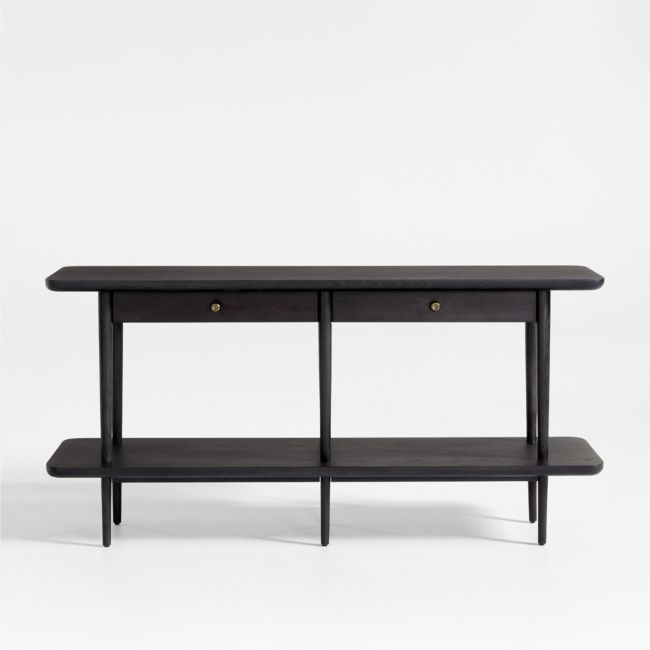 Mickell 72" Rectangular Black Wood Storage Console Table - Image 0
