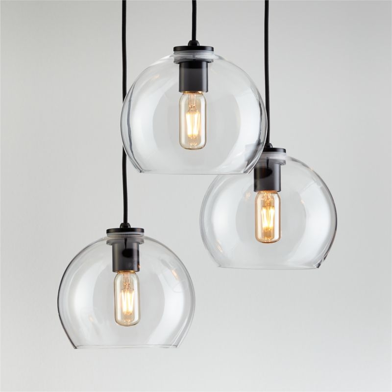 Arren Black 3-Light Round Pendant with Round Clear Glass Shades - Image 1