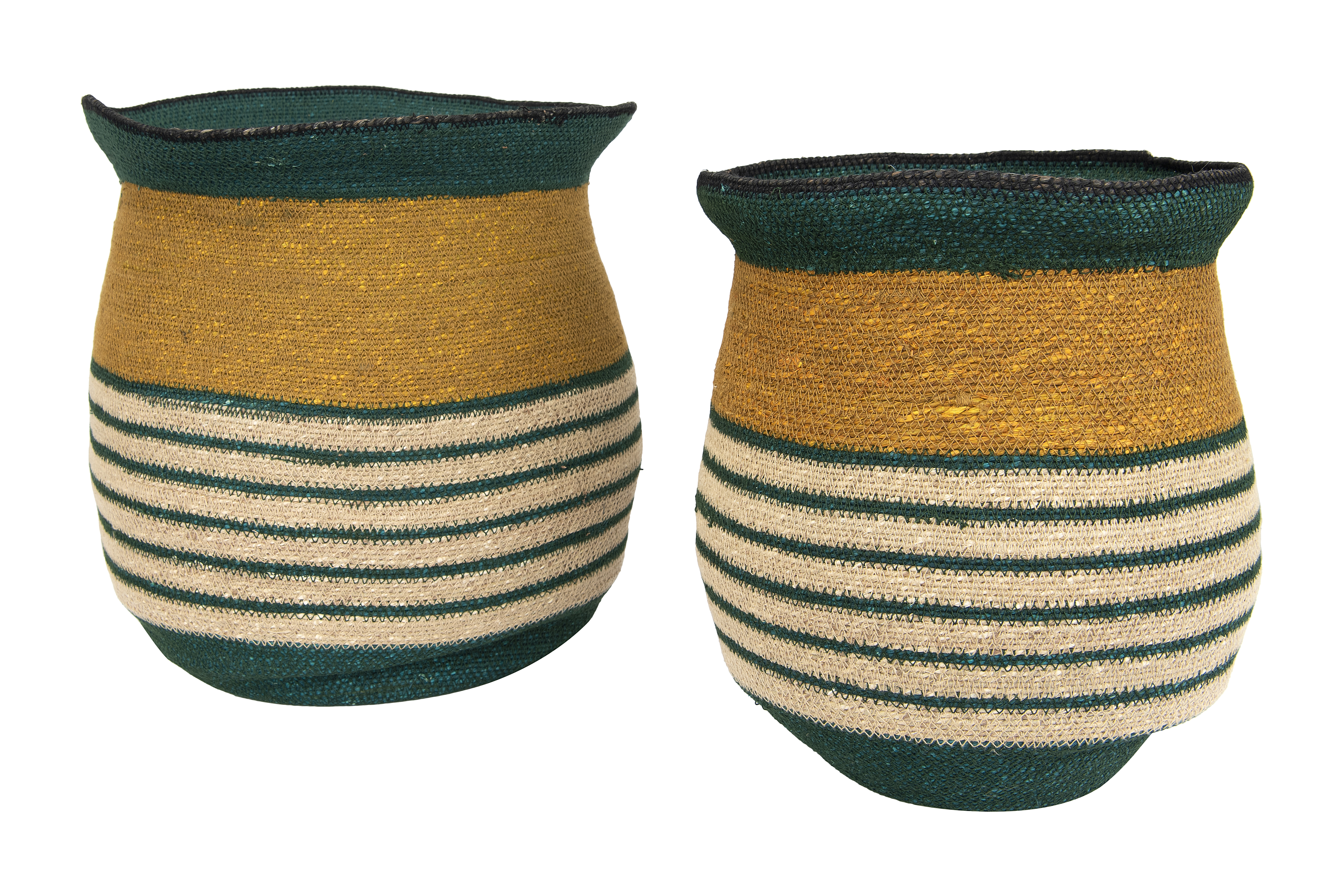13.25" & 14.25" Handwoven Natural Seagrass Striped Baskets (Set of 2 Sizes) - Image 0