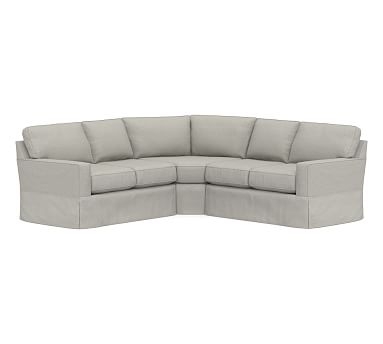 Buchanan Square Arm Slipcovered 3-Piece L-Shaped Wedge Sectional, Polyester Wrapped Cushions, Performance Boucle Pebble - Image 0