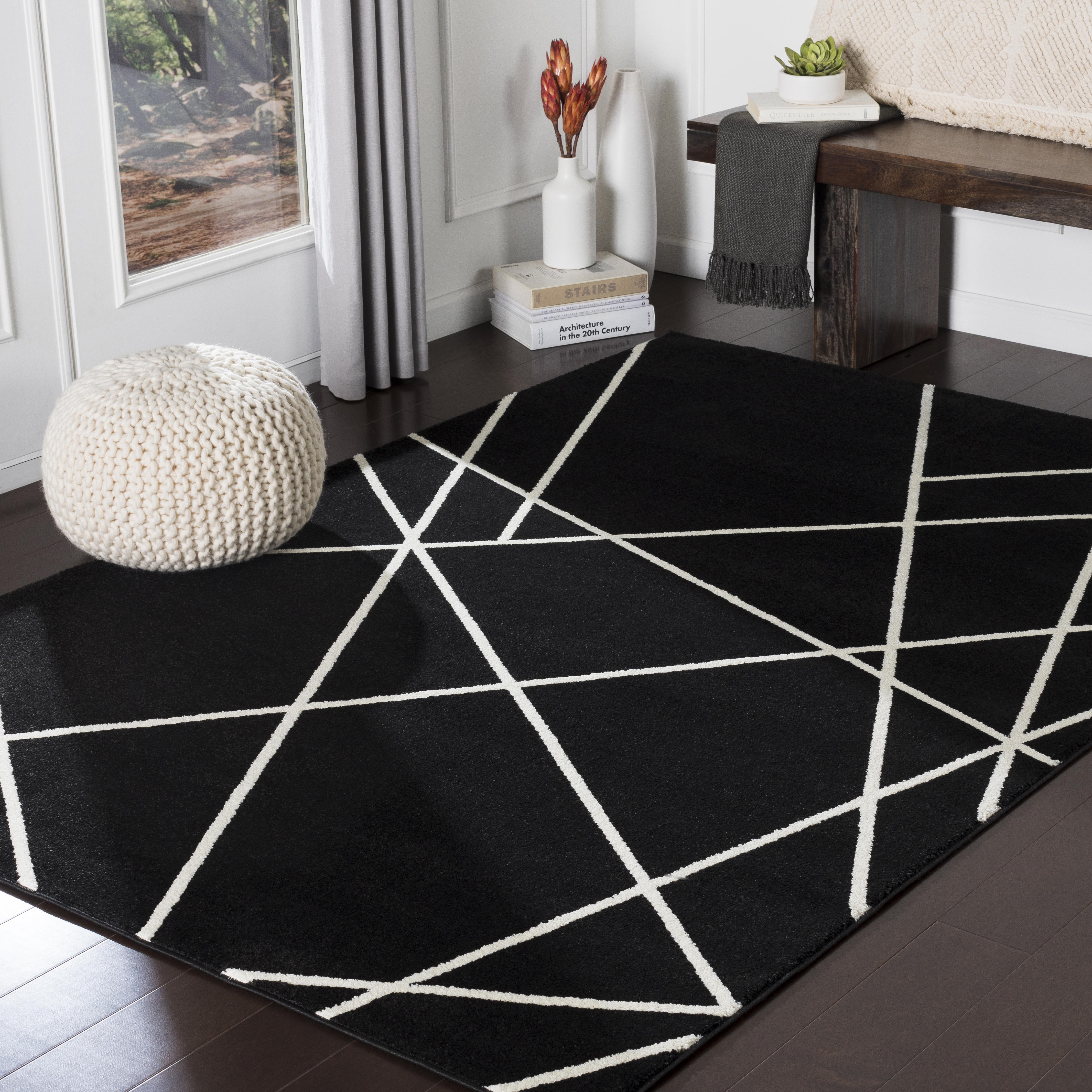 Horizon Black Indoor 2' x 2'11" Machine Woven Rug - Image 1