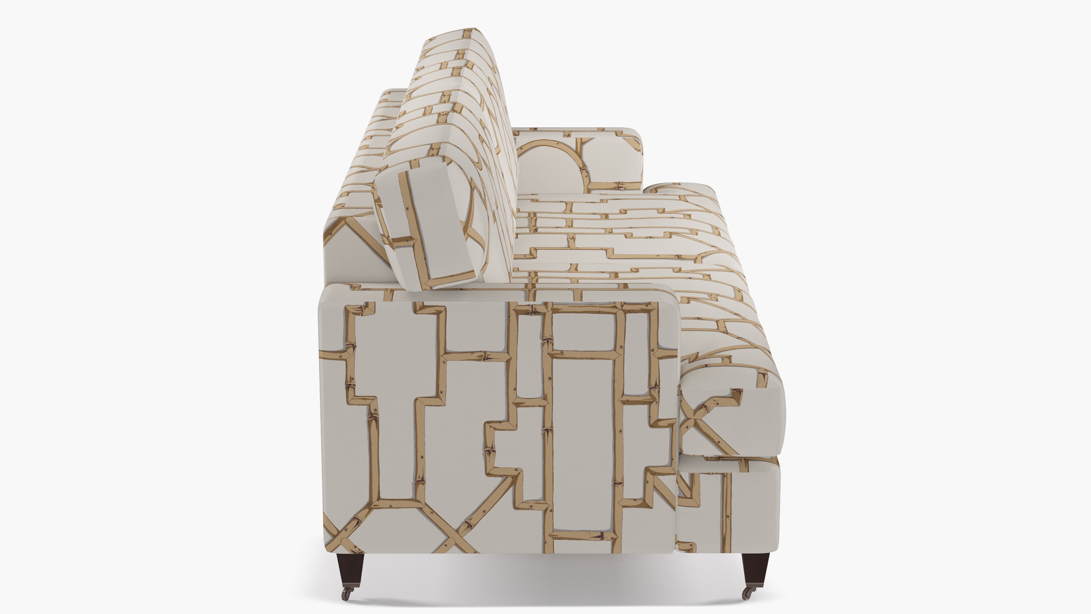 Classic Sofa, Tan Baldwin Bamboo, Espresso with Antique Brass Caster - Image 2