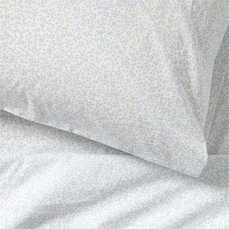 CozyCloud Organic Cotton Mini Floral Sky Blue Twin XL Sheet Set - Image 1
