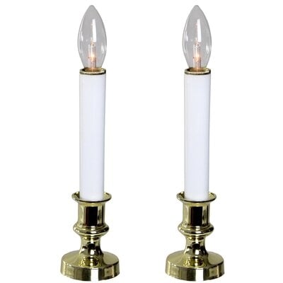 Set Of 2 Battery Operated White And Gold Led Christmas C9 Candle Lamps 9" - Image 0