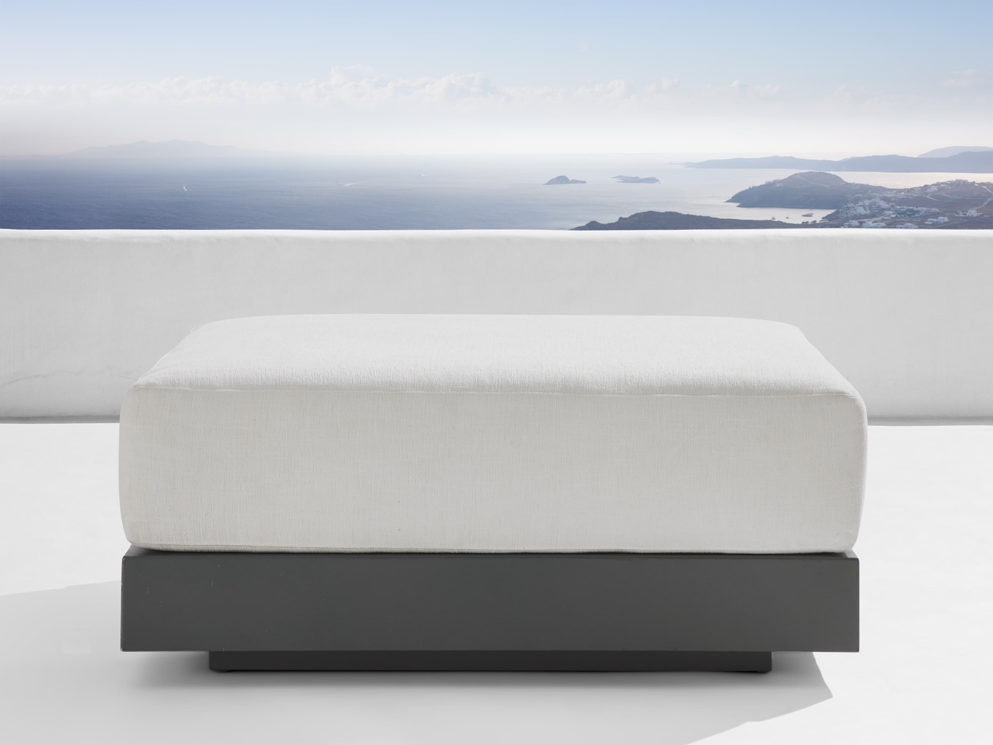 Naxos Outdoor Ottoman in All Weather Wicker White  Granville Snow - Image 0
