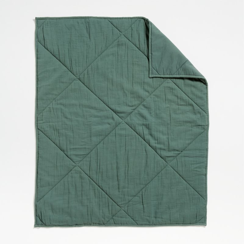 Supersoft Pine Green Organic Cotton Gauze Baby Crib Quilt - Image 2
