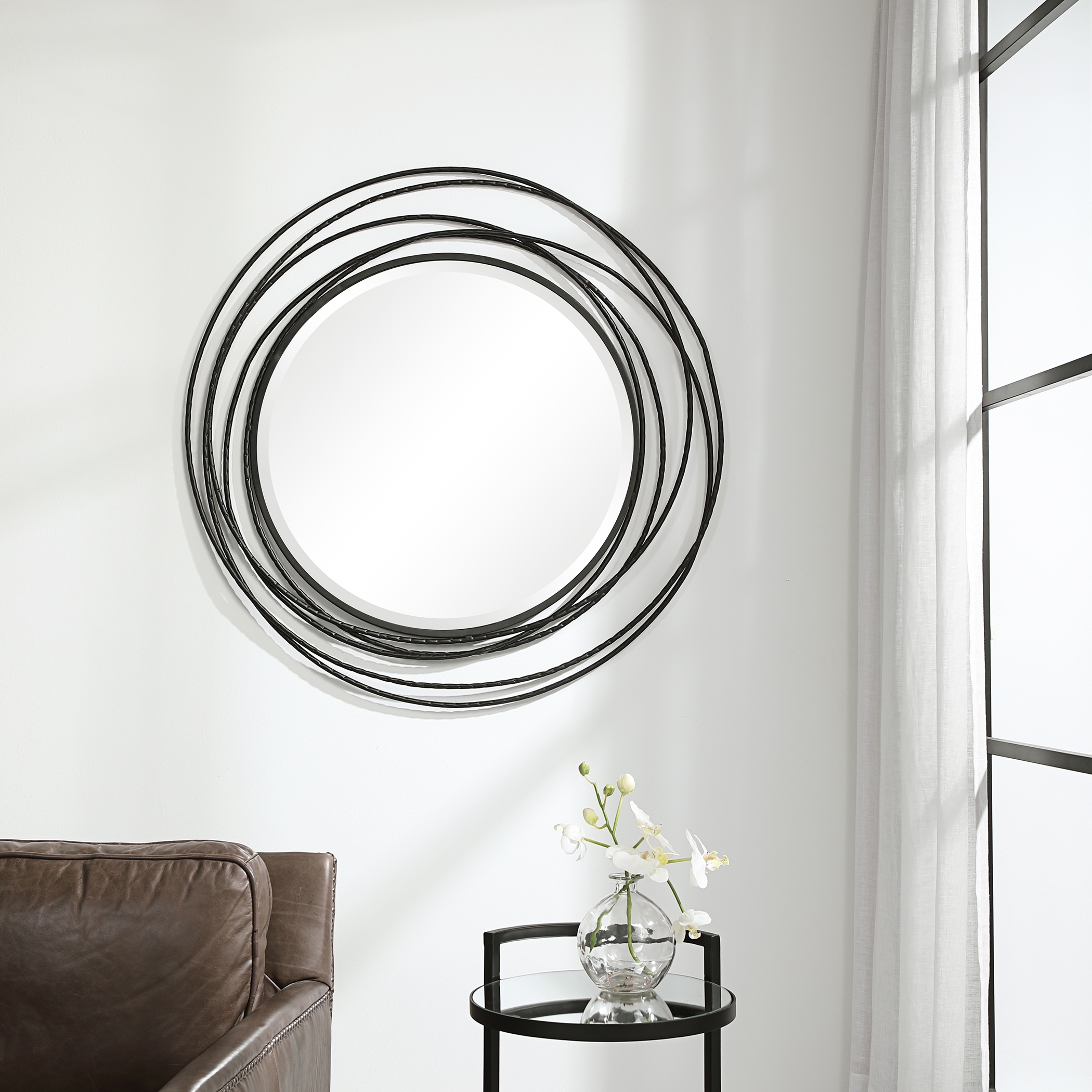 Whirlwind Black Round Mirror - Image 1