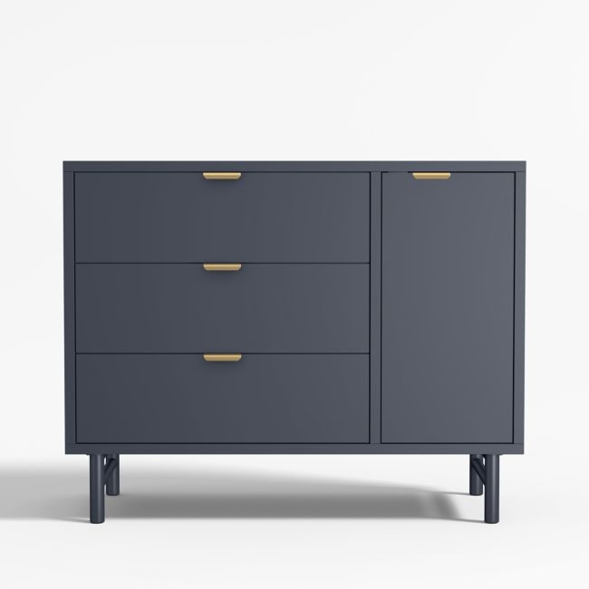 Classic Deep Navy Blue Wood 3-Drawer Kids Dresser with Door - Image 0