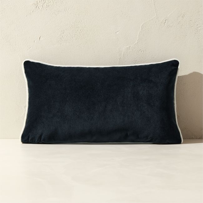 Bronte Black Velvet Outdoor Throw Pillow 20"x12" - Image 0