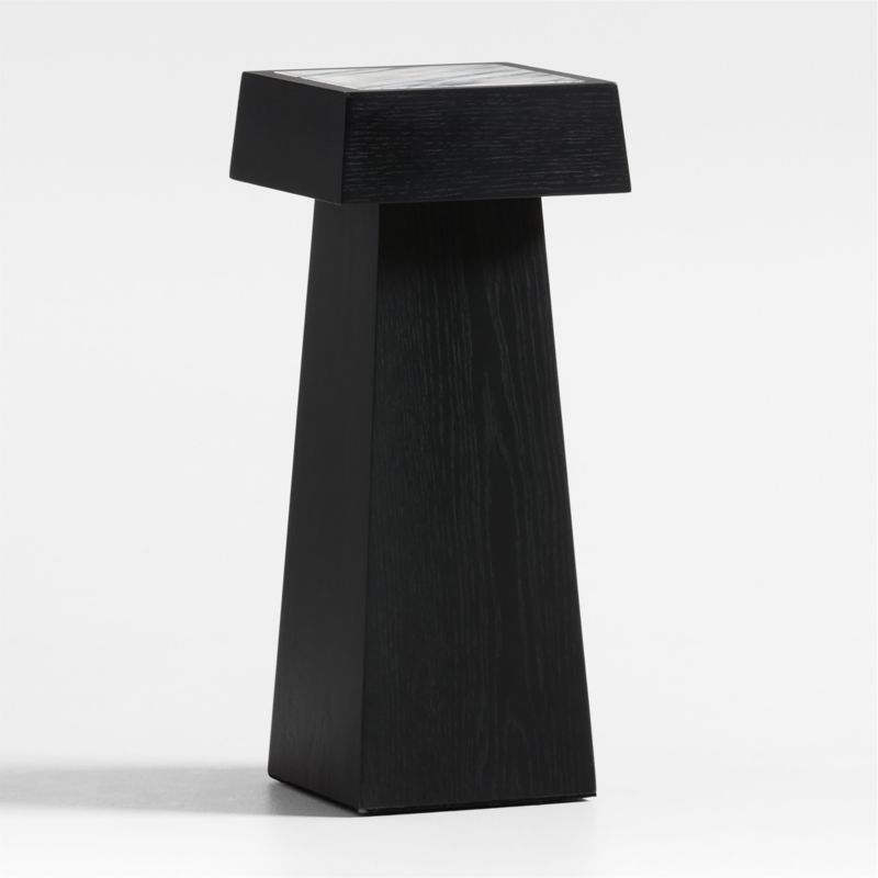 Seriana Charcoal Oak Wood and Marble Square Pedestal End Table - Image 1