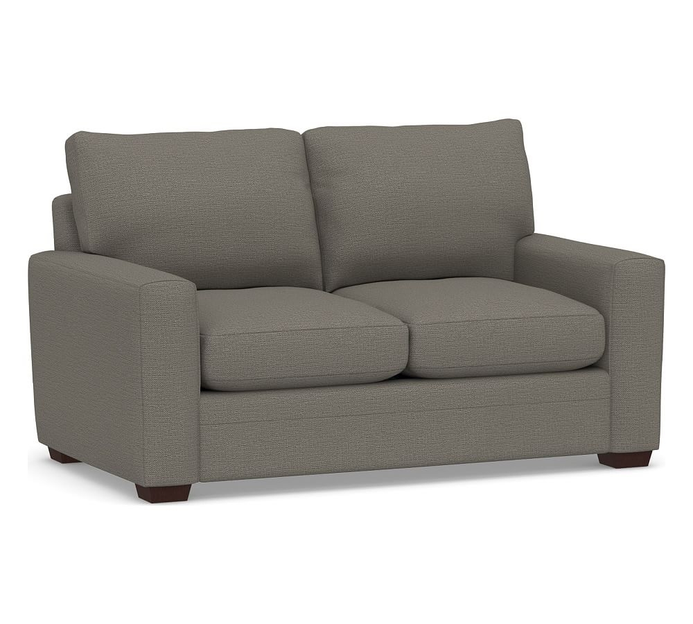 Pearce Modern Square Arm Upholstered Loveseat, Down Blend Wrapped Cushions, Chunky Basketweave Metal - Image 0