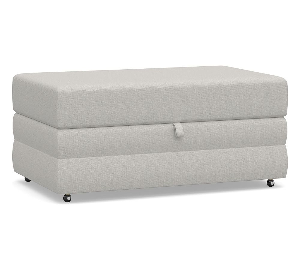 Celeste Upholstered Storage Ottoman with Pull Out Table, Polyester Wrapped Cushions, Heathered Chenille Pebble - Image 0