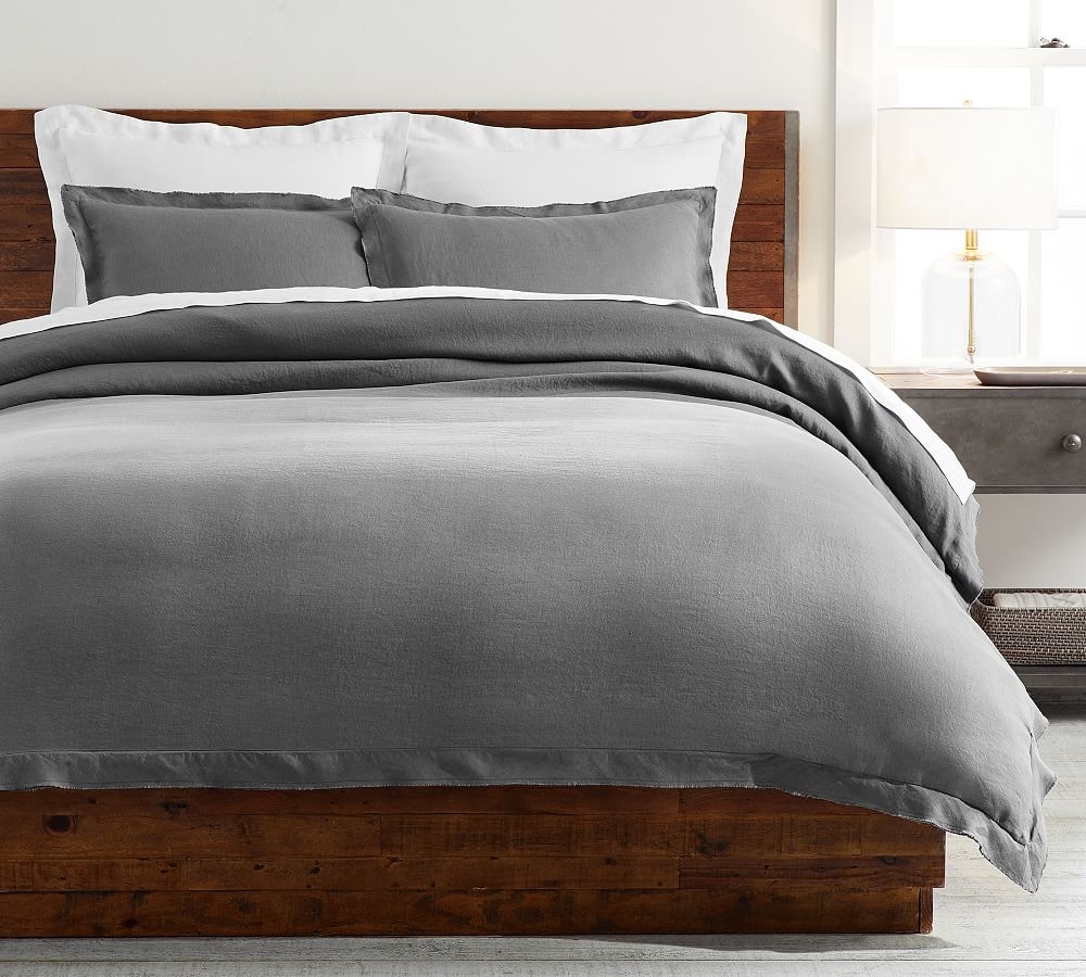 Belgian Flax Linen Double Flange Duvet Cover, Twin/Twin XL, Charcoal - Image 0