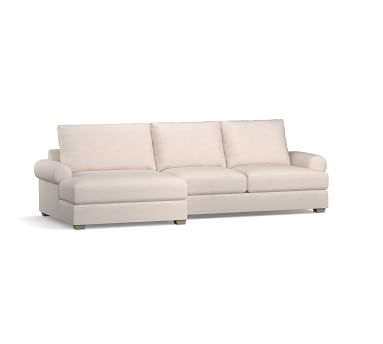 Canyon Roll Arm Upholstered Right Arm Loveseat with Double Chaise SCT, Down Blend Wrapped Cushions, Performance Heathered Basketweave Dove - Image 3