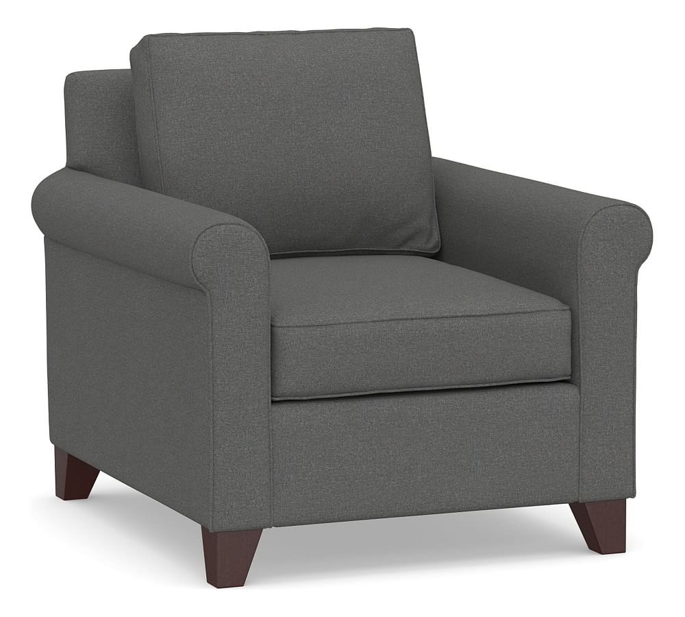 Cameron Roll Arm Upholstered Deep Seat Armchair, Polyester Wrapped Cushions, Park Weave Charcoal - Image 0