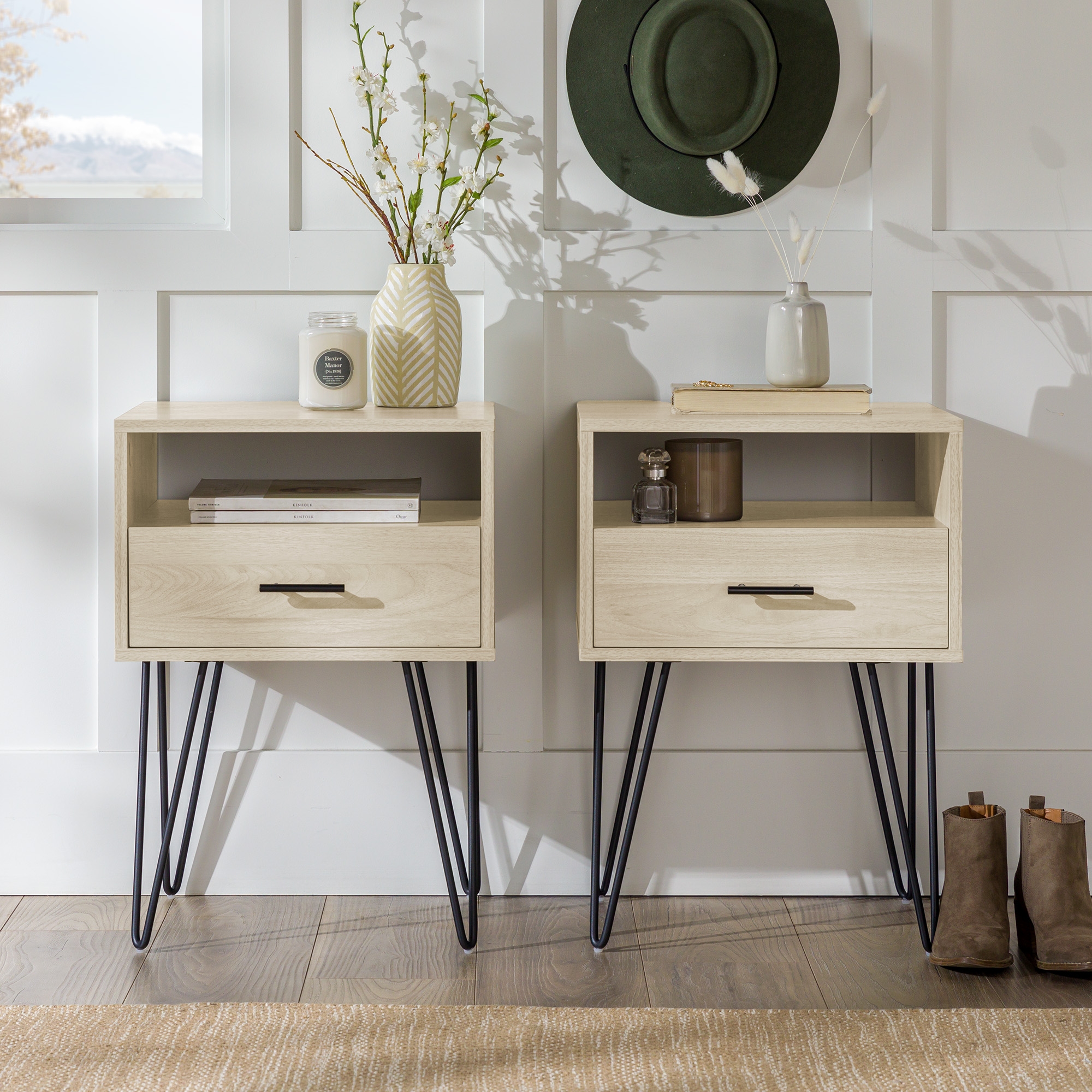 Croft Hairpin Leg 1 Drawer Side Table Set - Birch - Image 3
