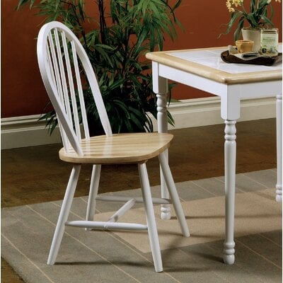 Framington Solid Wood Windsor Back Side Chair in White/Brown - Image 0