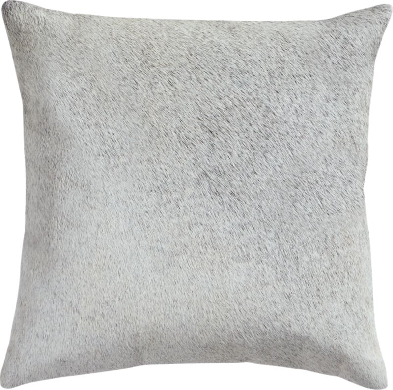 16" Grey and Neutral Cowhide Pillow with Feather-Down Insert - Image 1