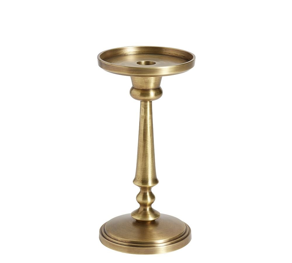 Booker Pillar Candleholder, Medium, 8.75"H - Brass - Image 0