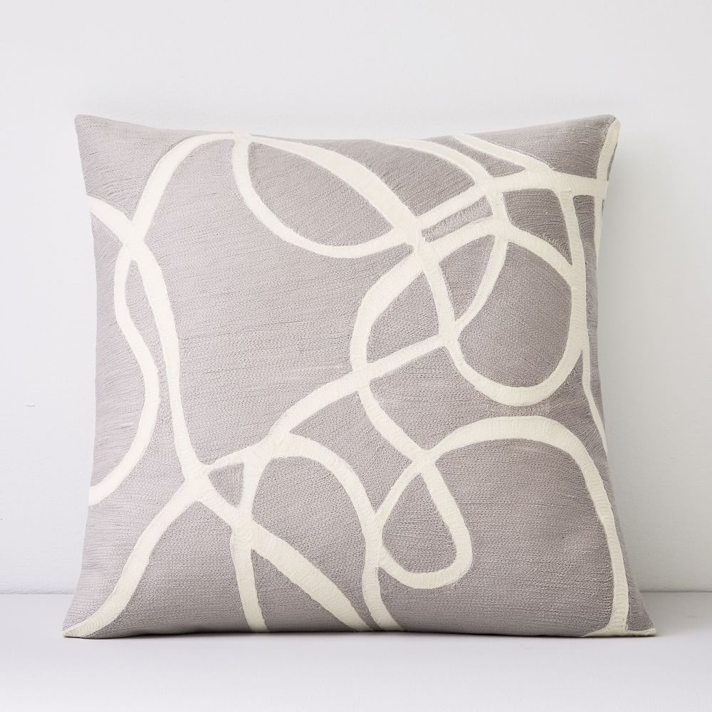 Crewel Rope Pillow Cover, Frost Gray, 18"x18" - Image 0