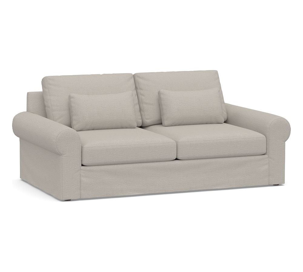 Big Sur Roll Arm Slipcovered Deep Seat Sofa 82", Down Blend Wrapped Cushions, Chunky Basketweave Stone - Image 0