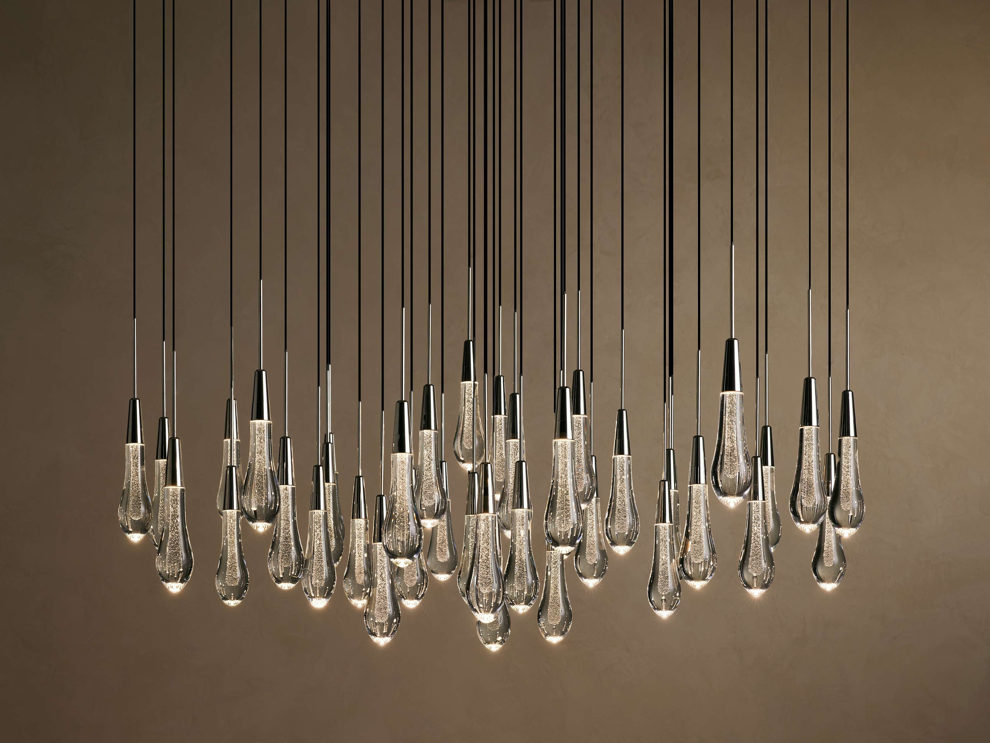 Soltaire Round Chandelier in Glass 48" Silver  Nickel  - Image 0