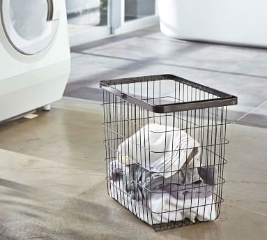 Yamazaki Wire Laundry Basket, Black - Image 1