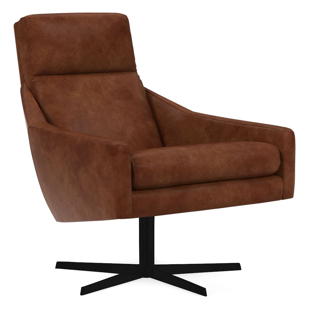 Austin Swivel Chair, Poly, Weston Leather, Molasses, Dark Bronze - Image 0