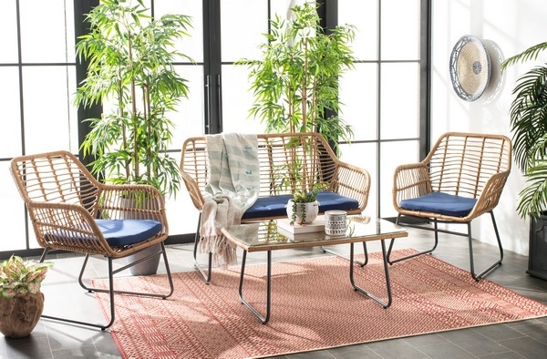 Roston 4 Pc Living Set - Natural/Navy - Safavieh - Image 1