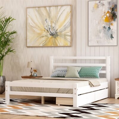 Wood Platform Bed With Two Drawers, Full (White) - Image 0