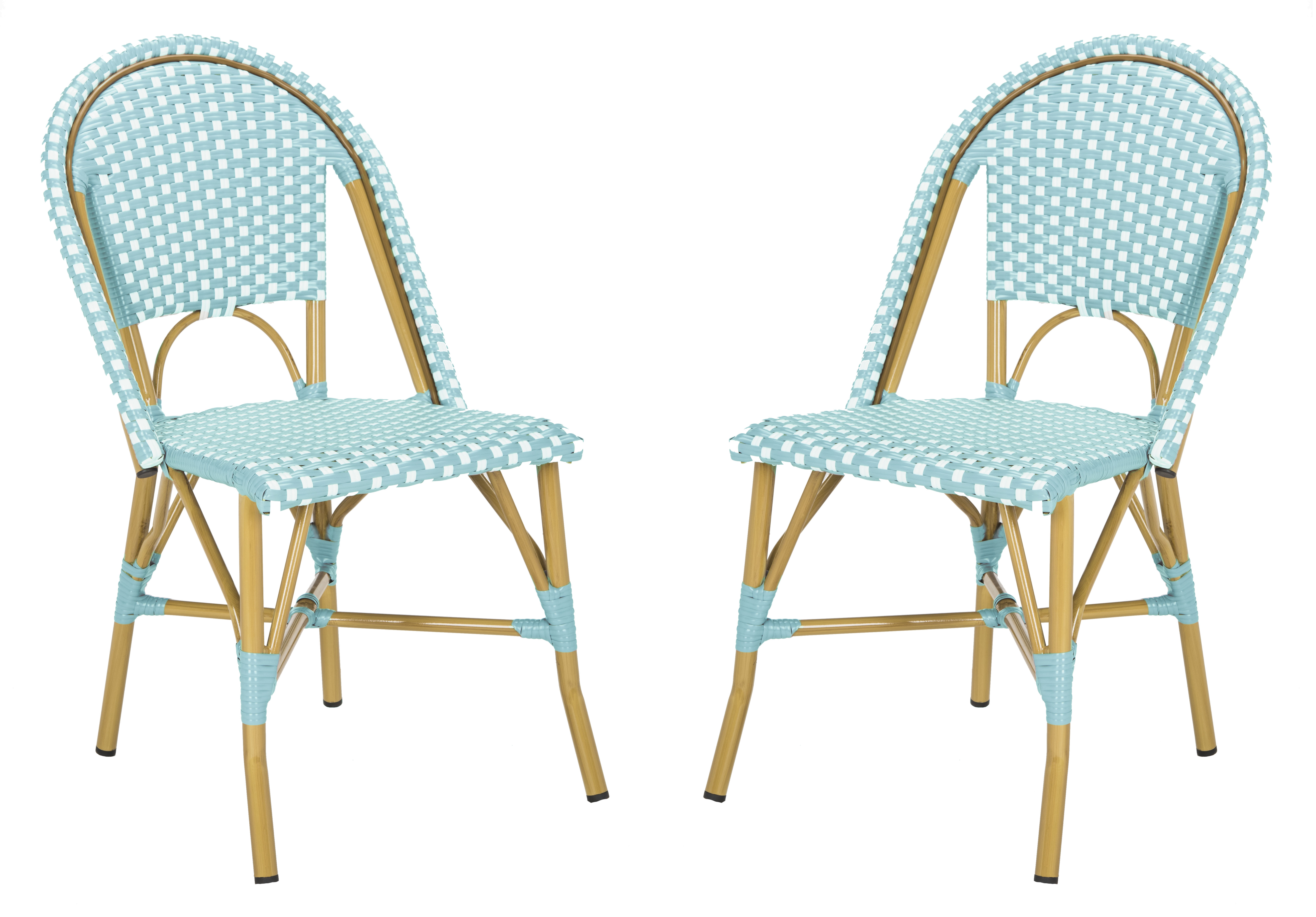 Salcha Indoor-Outdoor French Bistro Stacking Side Chair - Teal/White/Light Brown - Arlo Home - Image 0