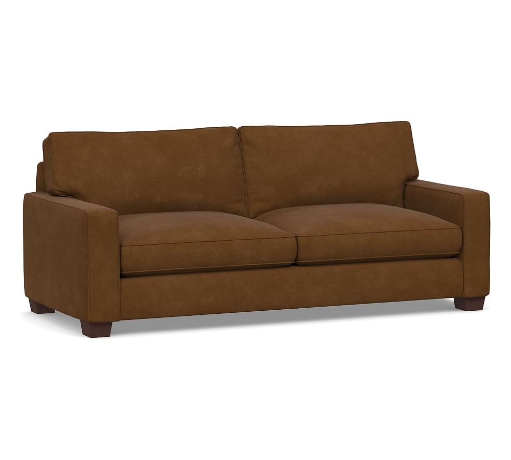 PB Comfort Square Arm Leather Grand Sofa 88", Polyester Wrapped Cushions, Aviator Umber - Image 0