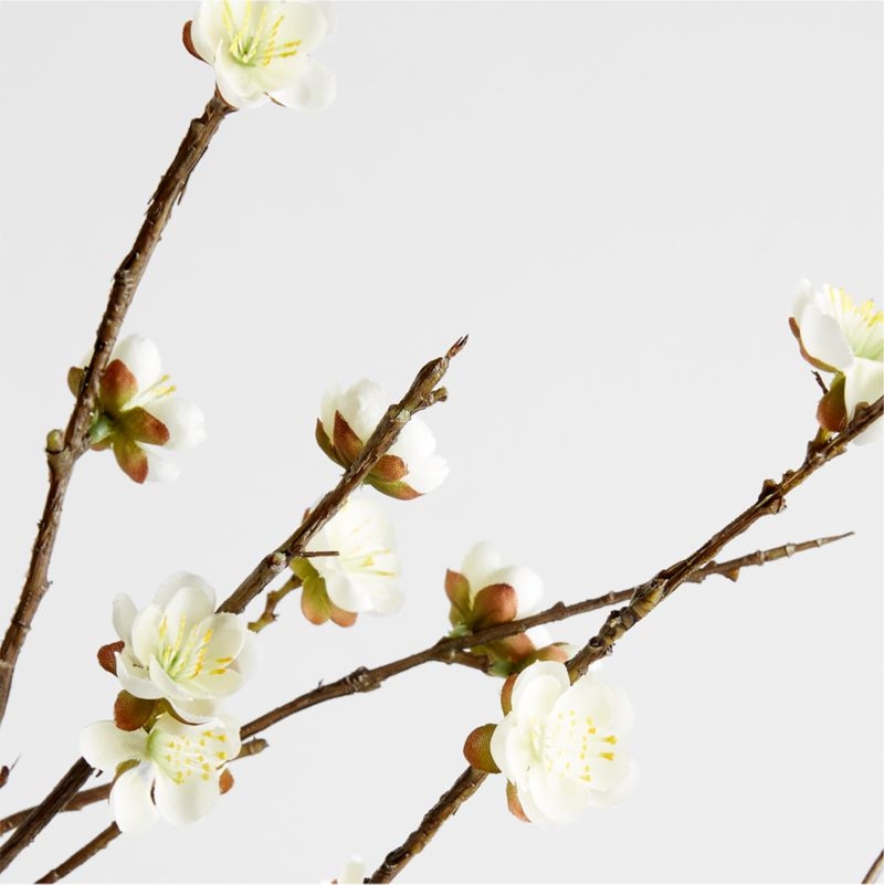 Faux White Cherry Blossom Stem Arrangement in Facette Grande White Vase 11.5" by Athena Calderone - Image 1