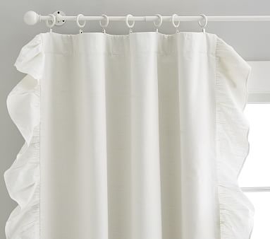 Evelyn Ruffle Border Blackout Curtain, 63 Inches, White, Set of 2 - Image 1